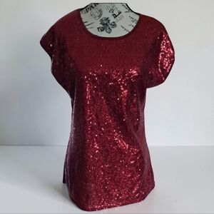 Red Sheer Sequin Top